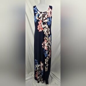Tommy Bahama Navy Blue Tropical Watercolor Floral Long Maxi Dress sz L